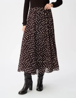 Jupe longue marron imprimé pois taille haute Femme