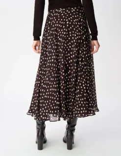Jupe longue marron imprimé pois taille haute Femme