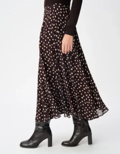 Jupe longue marron imprimé pois taille haute Femme