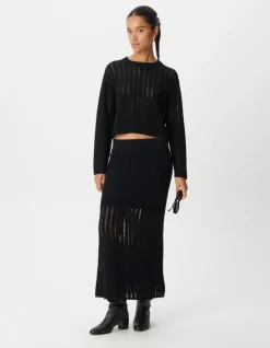 Jupe longue noire tricot ajouré Femme
