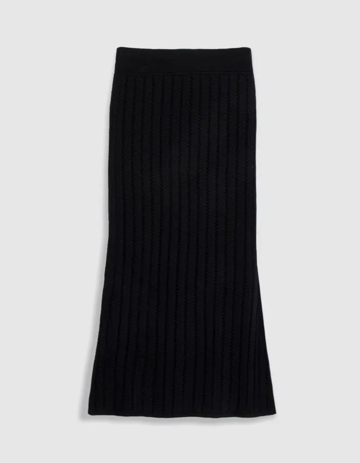 Jupe longue noire tricot ajouré Femme