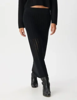 Jupe longue noire tricot ajouré Femme