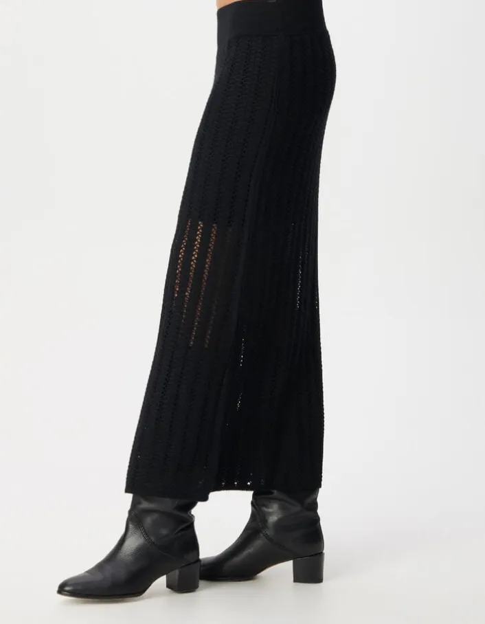 Jupe longue noire tricot ajouré Femme