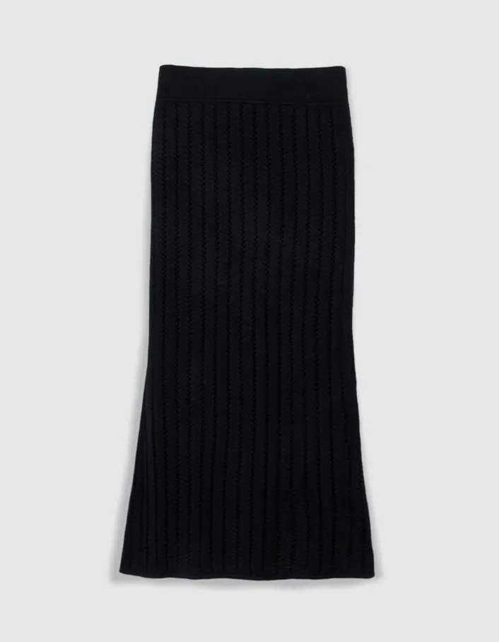 Jupe longue noire tricot ajouré Femme