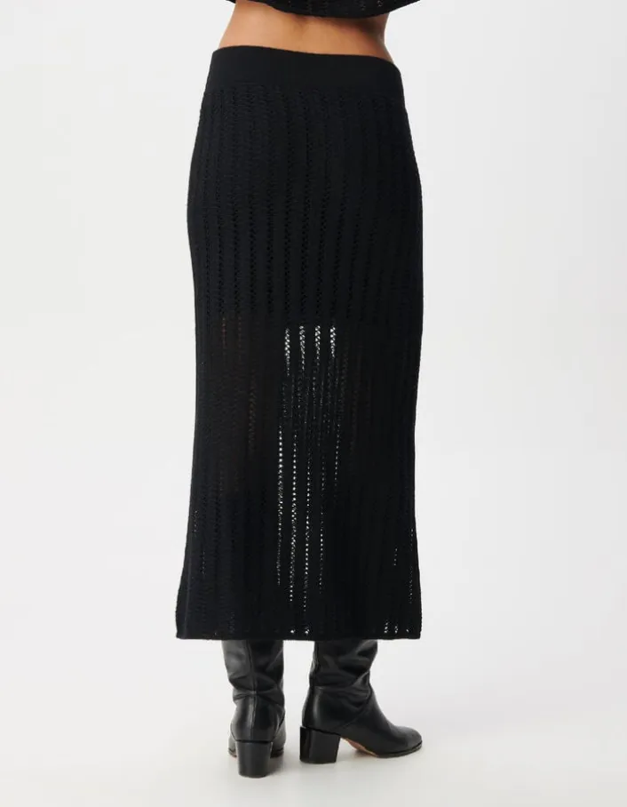 Jupe longue noire tricot ajouré Femme