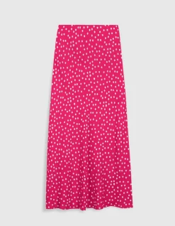 Jupe midi rose imprimé pois Femme