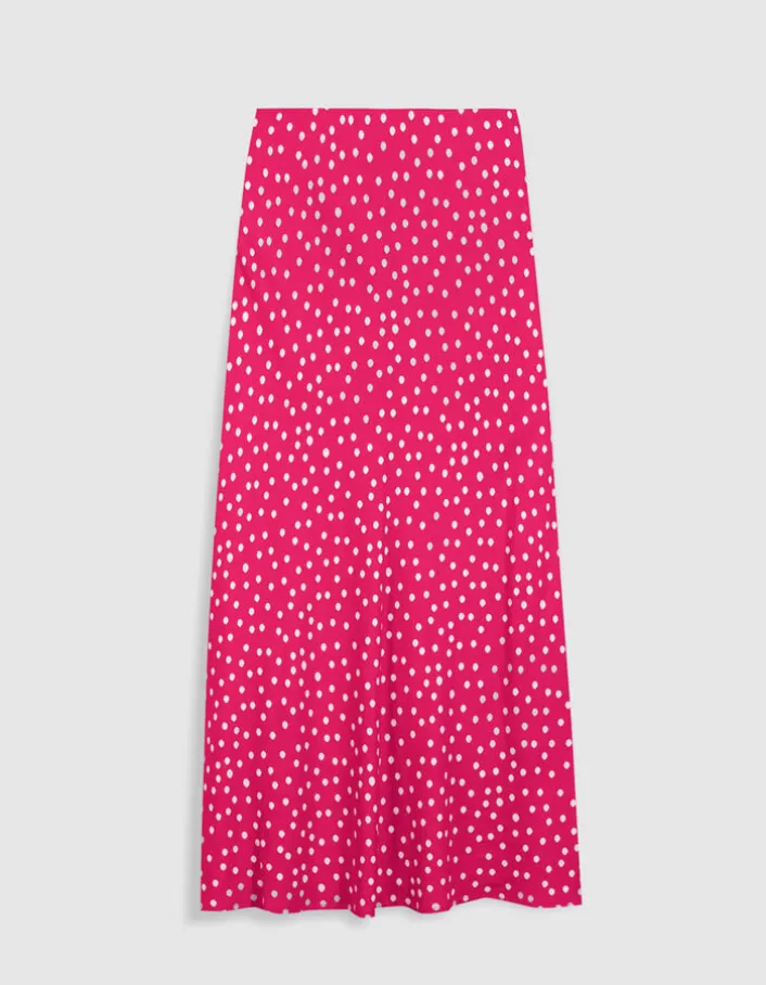 Jupe midi rose imprimé pois Femme