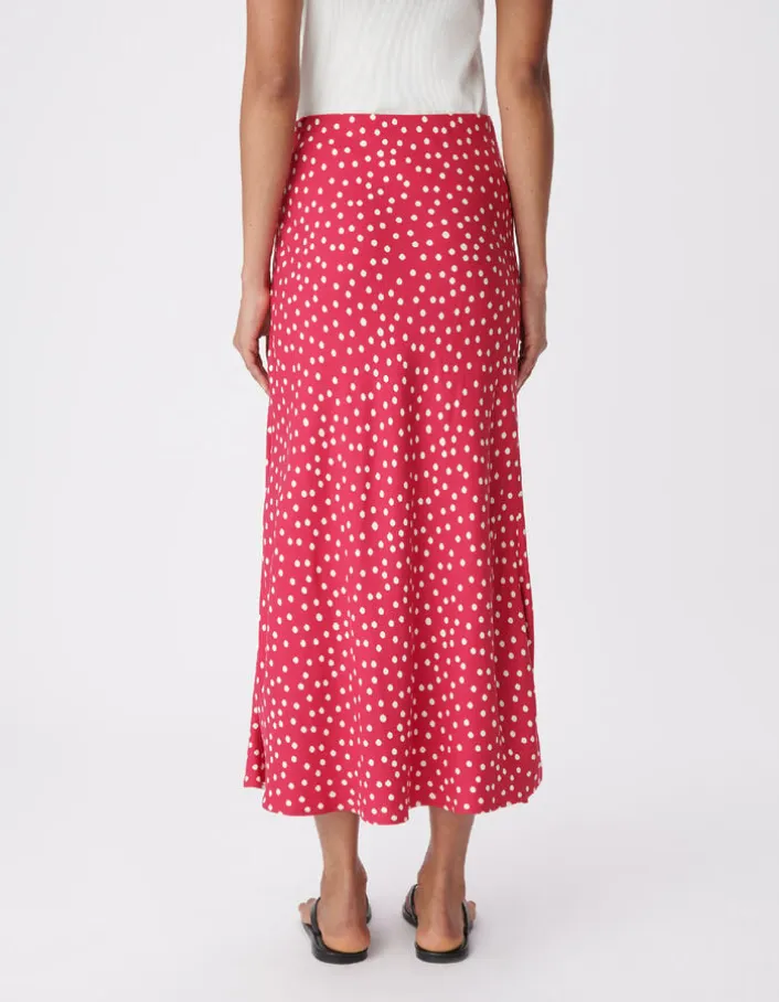 Jupe midi rose imprimé pois Femme