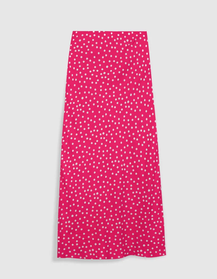 Jupe midi rose imprimé pois Femme