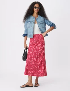 Jupe midi rose imprimé pois Femme