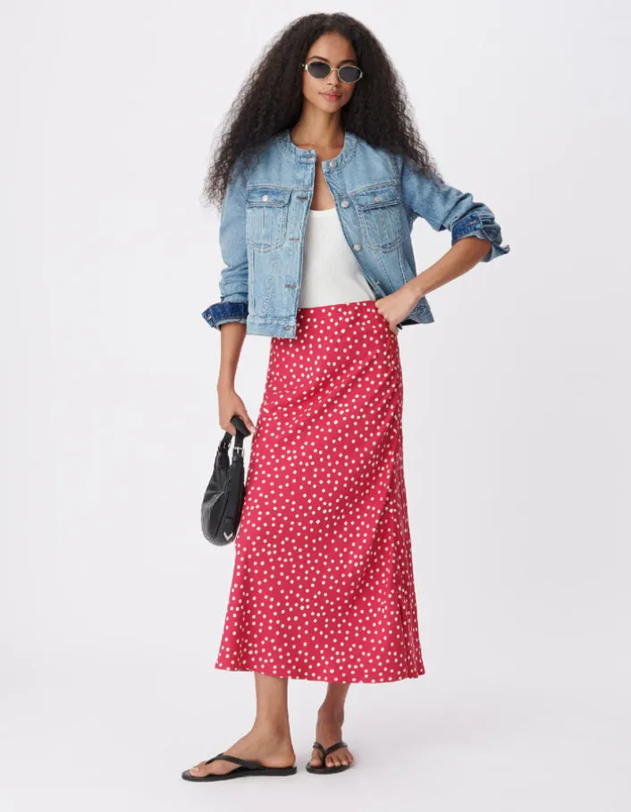Jupe midi rose imprimé pois Femme