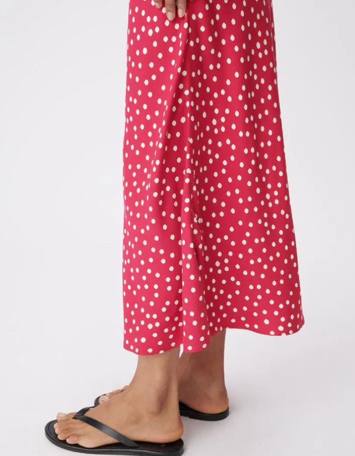 Jupe midi rose imprimé pois Femme