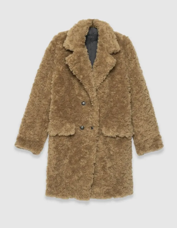 Manteau beige à poils longs Femme