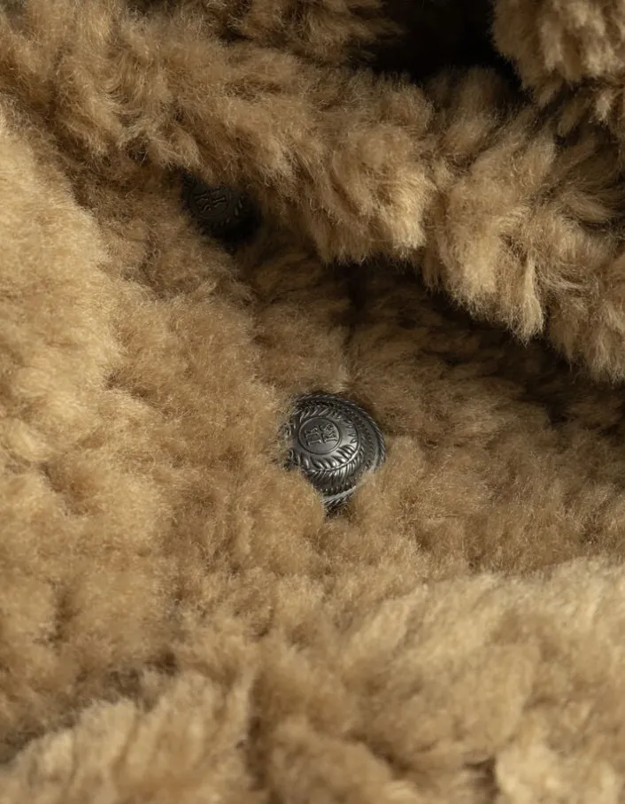 Manteau beige à poils longs Femme