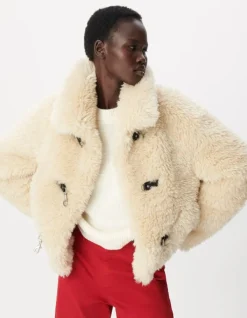 Manteau court blanc sherpa fermeture mousquetons Femme