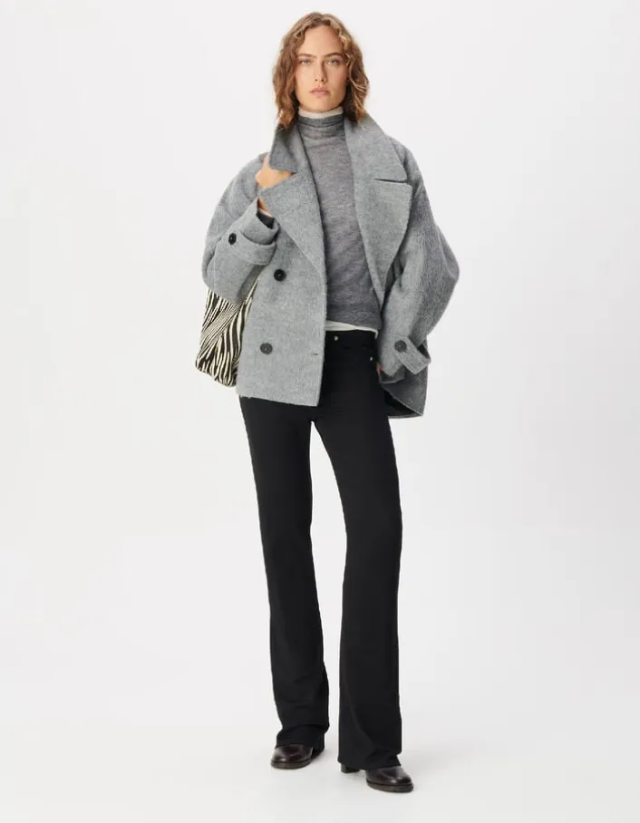 Manteau court gris lainage forme caban Femme