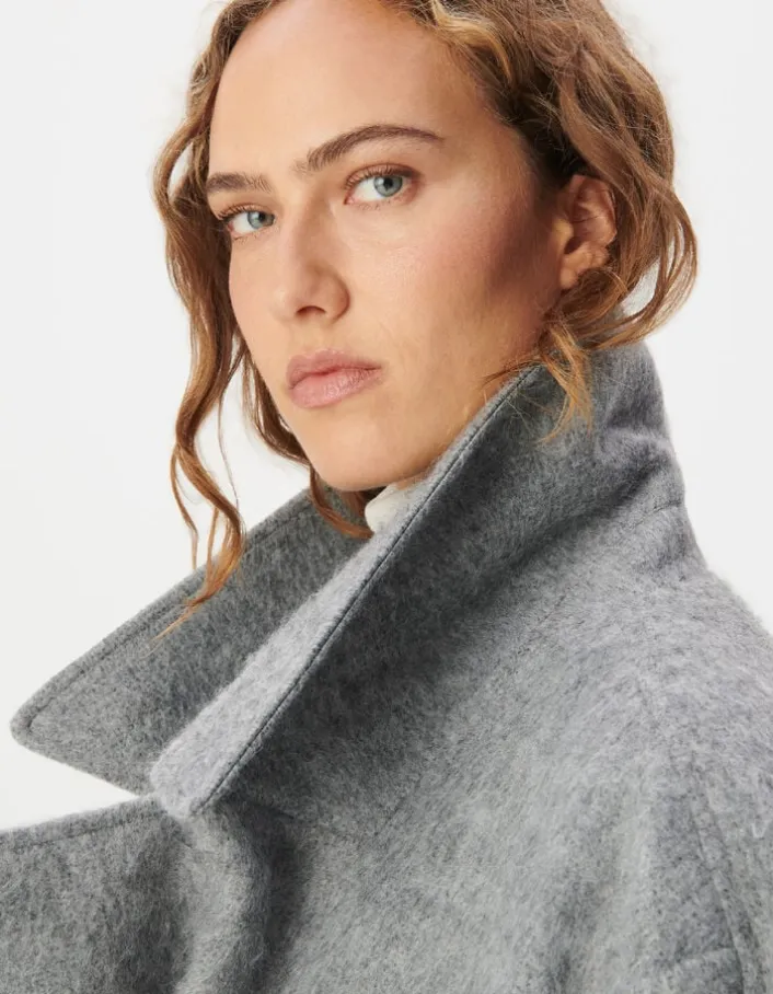 Manteau court gris lainage forme caban Femme