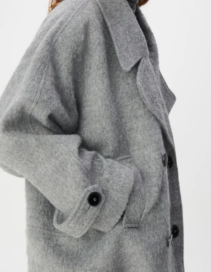 Manteau court gris lainage forme caban Femme