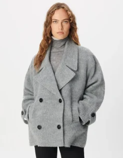 Manteau court gris lainage forme caban Femme