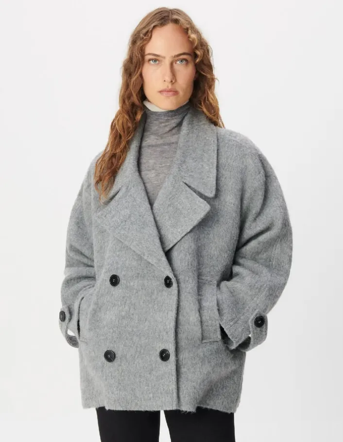 Manteau court gris lainage forme caban Femme