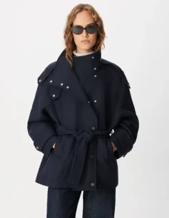 Manteau court marine avec ceinture Femme