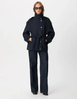Manteau court marine avec ceinture Femme
