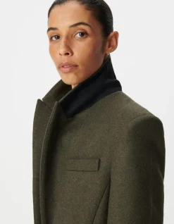 Manteau long droit kaki lainage Femme