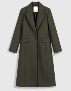 Manteau long droit kaki lainage Femme