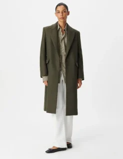 Manteau long droit kaki lainage Femme