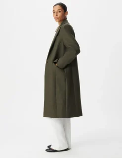 Manteau long droit kaki lainage Femme