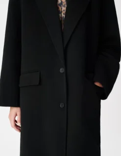 Manteau long droit noir lainage Femme