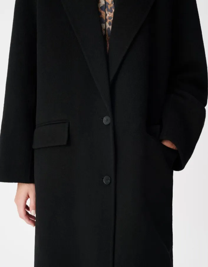 Manteau long droit noir lainage Femme