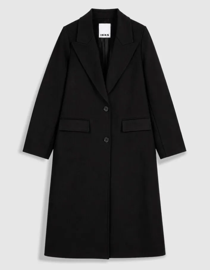 Manteau long droit noir lainage Femme