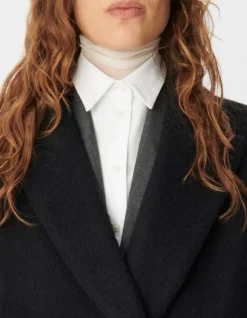 Manteau long noir effet poilu Femme