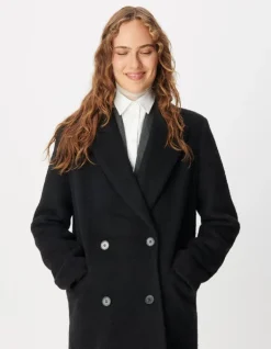 Manteau long noir effet poilu Femme