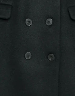 Manteau long noir parementure à capuche amovible Femme
