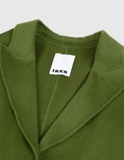 Manteau long vert drap de laine Femme