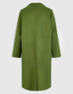 Manteau long vert drap de laine Femme