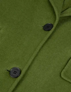 Manteau long vert drap de laine Femme