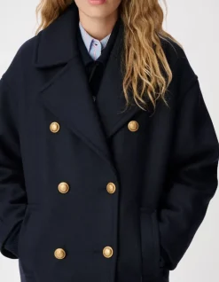 Manteau marine forme caban lainage Femme