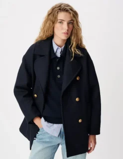 Manteau marine forme caban lainage Femme