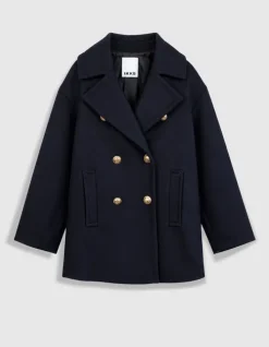 Manteau marine forme caban lainage Femme