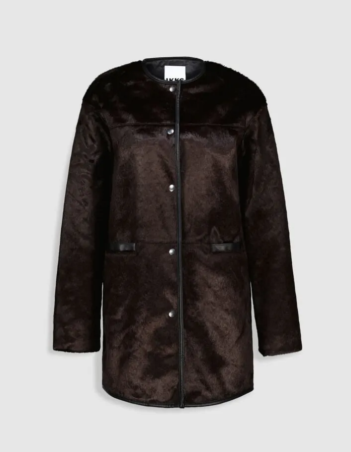 Manteau marron effet poulain Femme