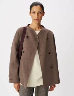 Manteau marron lainage boutonnage croisé Femme