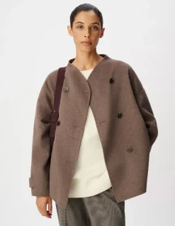 Manteau marron lainage boutonnage croisé Femme