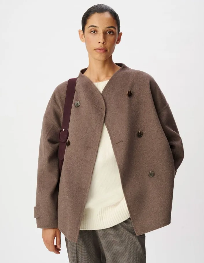 Manteau marron lainage boutonnage croisé Femme
