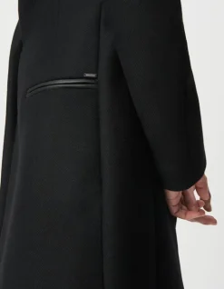 Manteau mi-long noir capuche matelassée amovible Femme