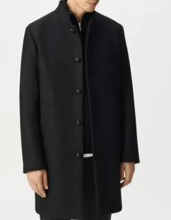 Manteau noir lainage col officier Homme