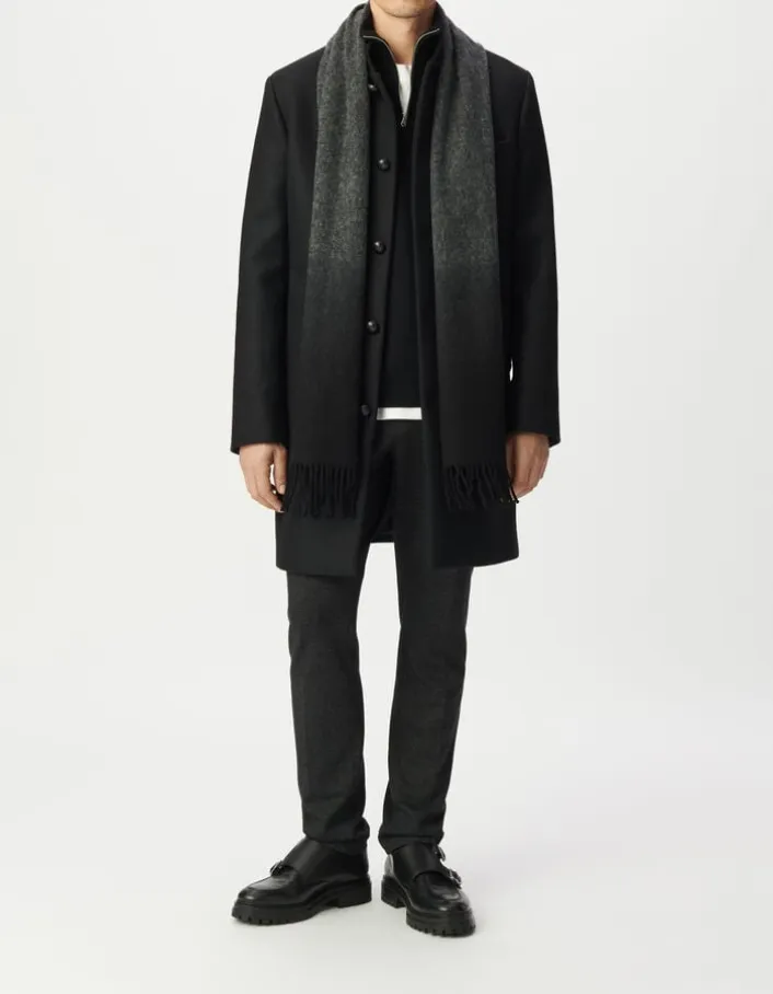 Manteau noir lainage col officier Homme