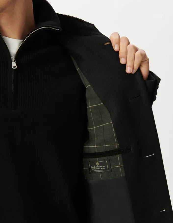 Manteau noir lainage col officier Homme